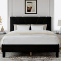 Novilla Full Size Bed Frame with Headboard, Full Bed Frame with Wooden Slats Support, Velvet Upholstered Headboard, No Box Spring Needed, Heavy Duty Feet, Easy Assembly, Black Velvet