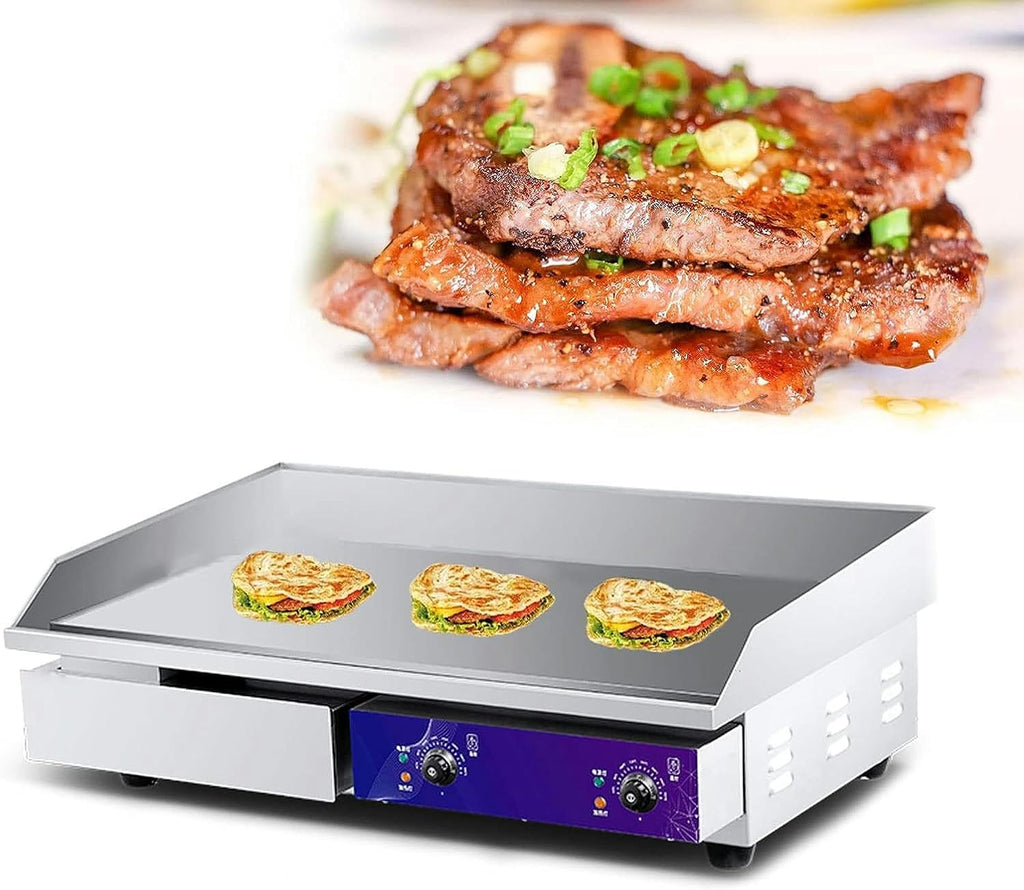 220V 4400W Commercial Electric Griddle, Electric Countertop Flat Top Griddle, Non-Stick Stainless Steel Restaurant Grill with Adjustable Temperature 122°F-572°F for Kitchen Restaurant