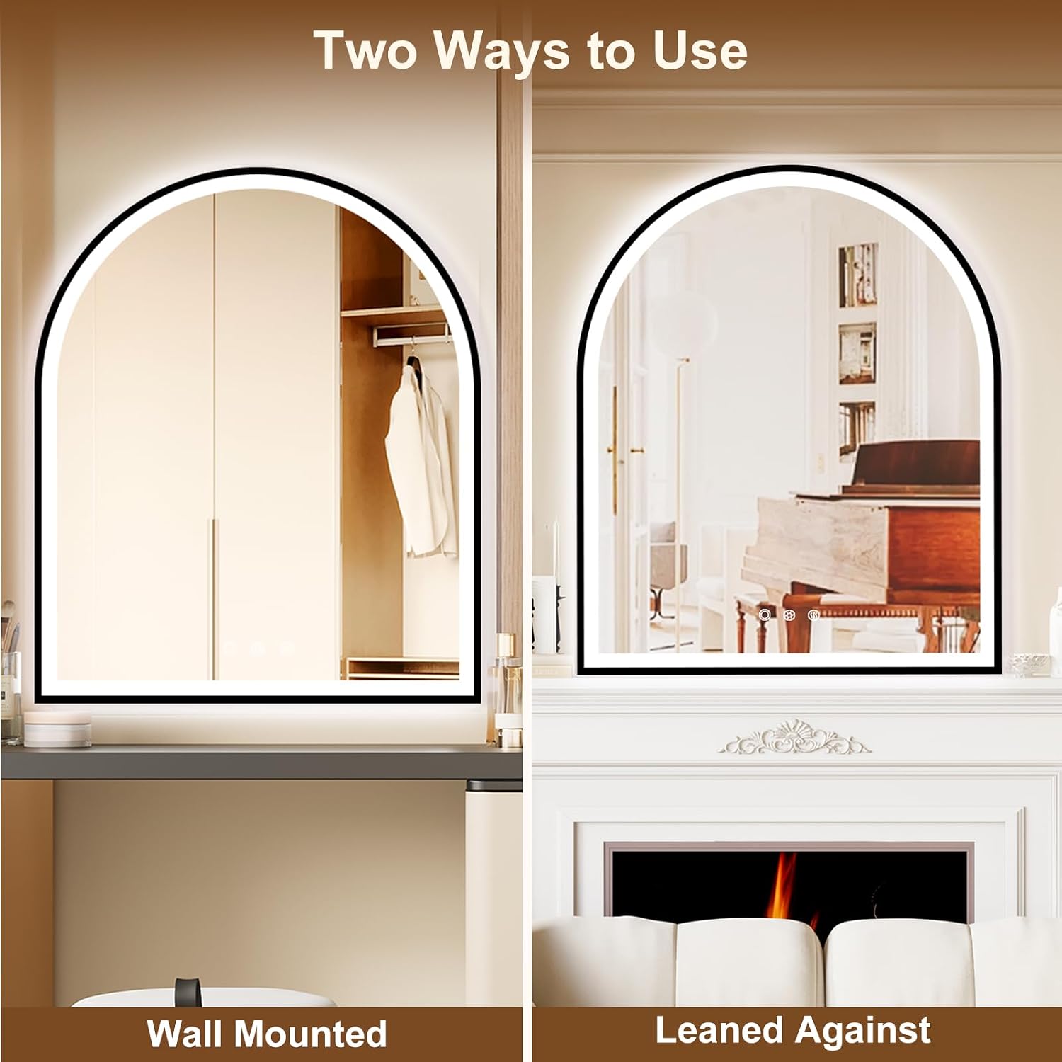 30.1'x36.1' Arched LED Mirror for Bathroom,Black Lighted Bathroom Mirror with Lights-Fogless, Dimmable, 3 Color Changing, Shatterproof, Touch Sensor