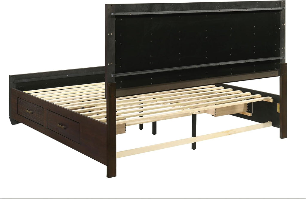 Coaster Home Furnishings Kauffman Transitional 5-Piece Bedroom Set Eastern King Size Storage Panel Bed Frame 54-inch Headboard Dark Cocoa 204390KE-S5