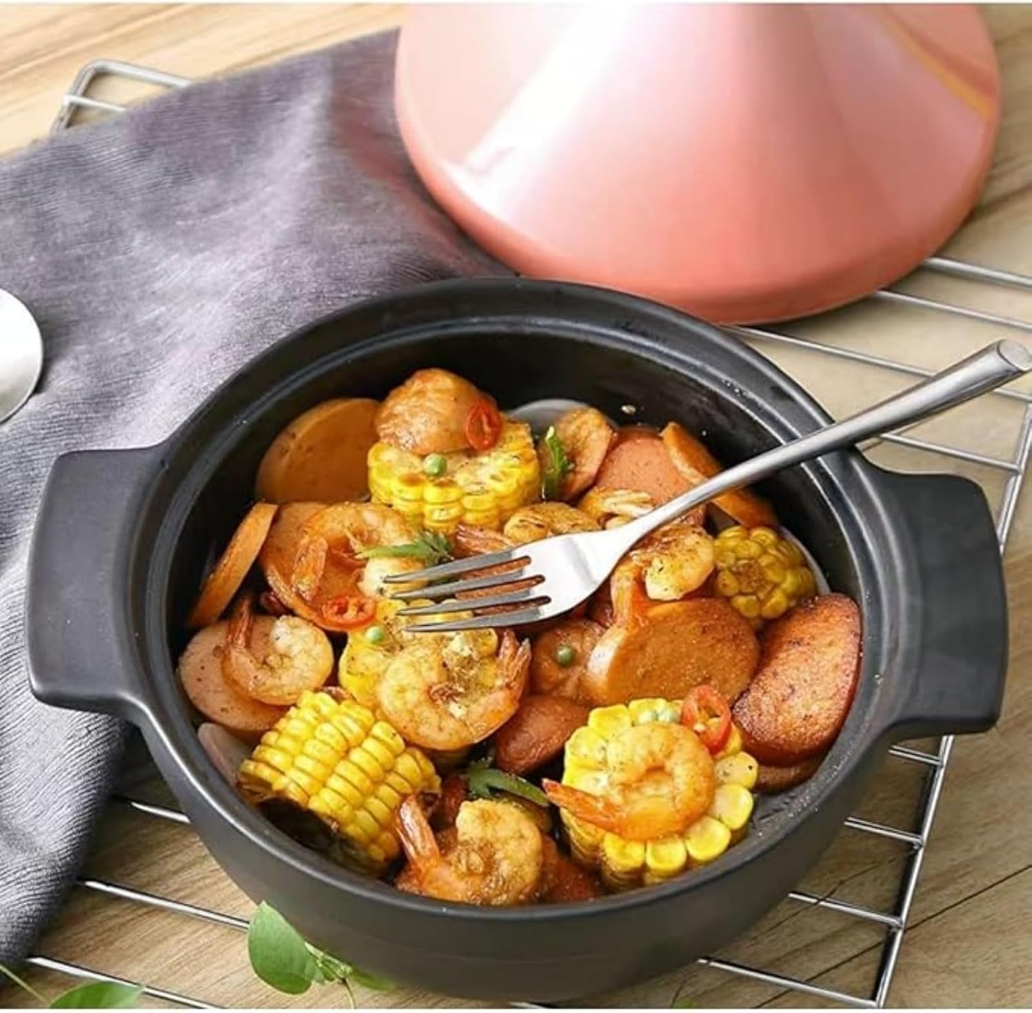 8.5inceramic Tagine Pot Tagine Pot with Lid|Ceramic Casserole Suitable for Microwave Ovens and Open Flame Stoves Steamer Braiser Pan Easy to Clean