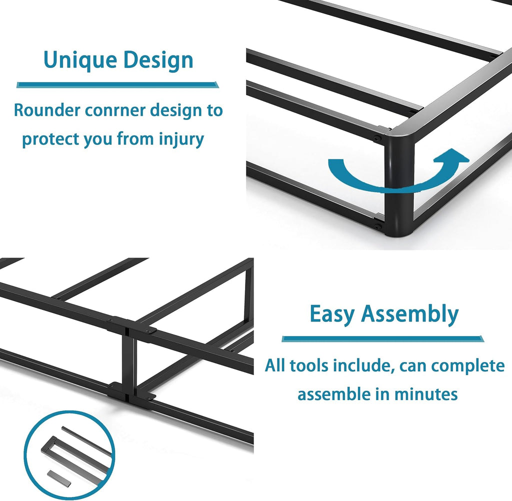 Bedsnus King Size Box Spring and Cover Set, 9 Inch High Profile Metal BoxSpring, Heavy Duty Structure Mattress Foundation, Noise Free, Non-Slip, Easy Assembly