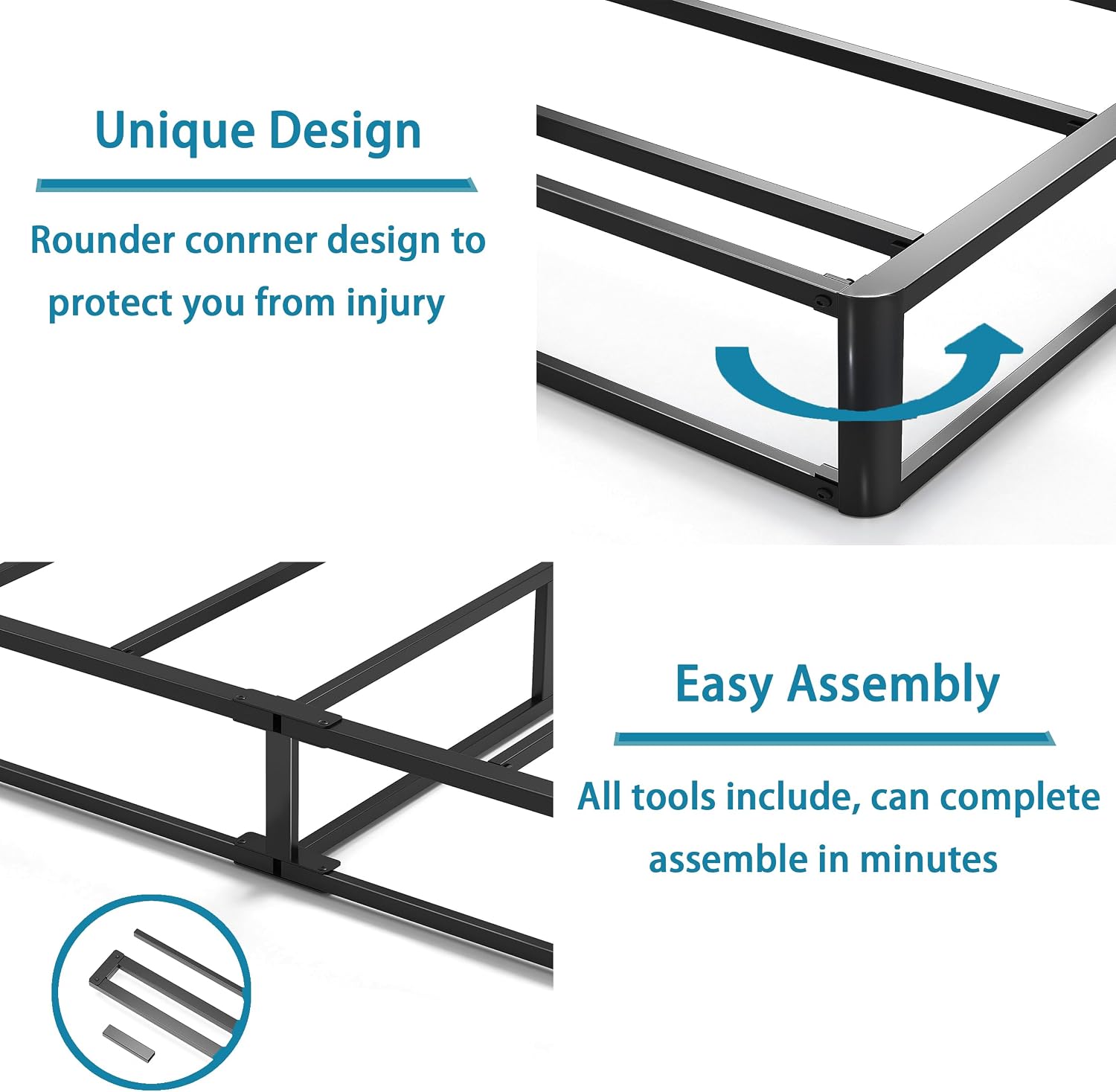 Bedsnus California King Size Box Spring and Cover Set, 9 Inch High Profile Metal BoxSpring, Heavy Duty Structure Mattress Foundation, Noise Free, Non-Slip, Easy Assembly