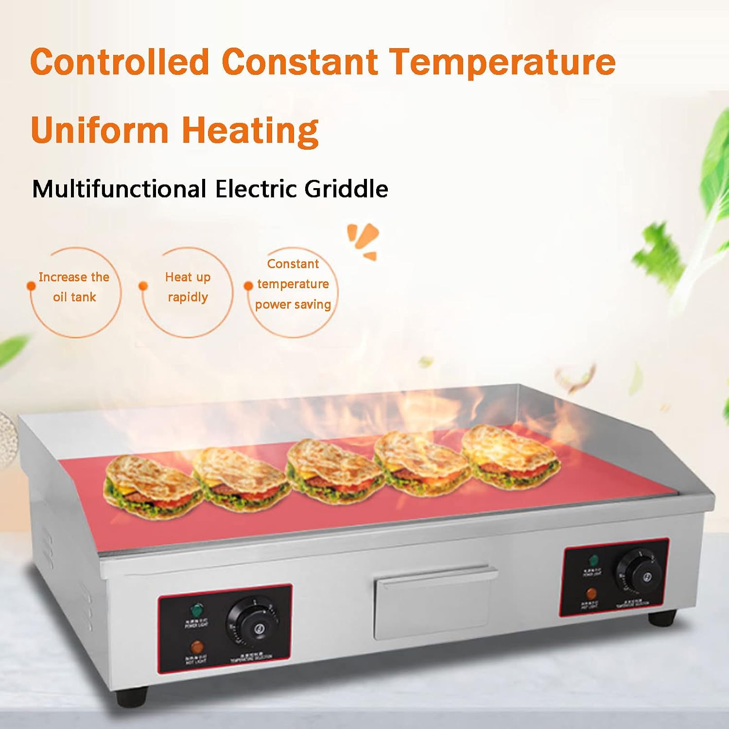 Commercial Electric Griddles, Flat Top Griddle Grill Station, Nonstick Electric Griddle Countertop Hot Plate Commercial Bbq Grill, for Camping, Outdoor, Tailgating, Kitchen, Home, Barbecue,820