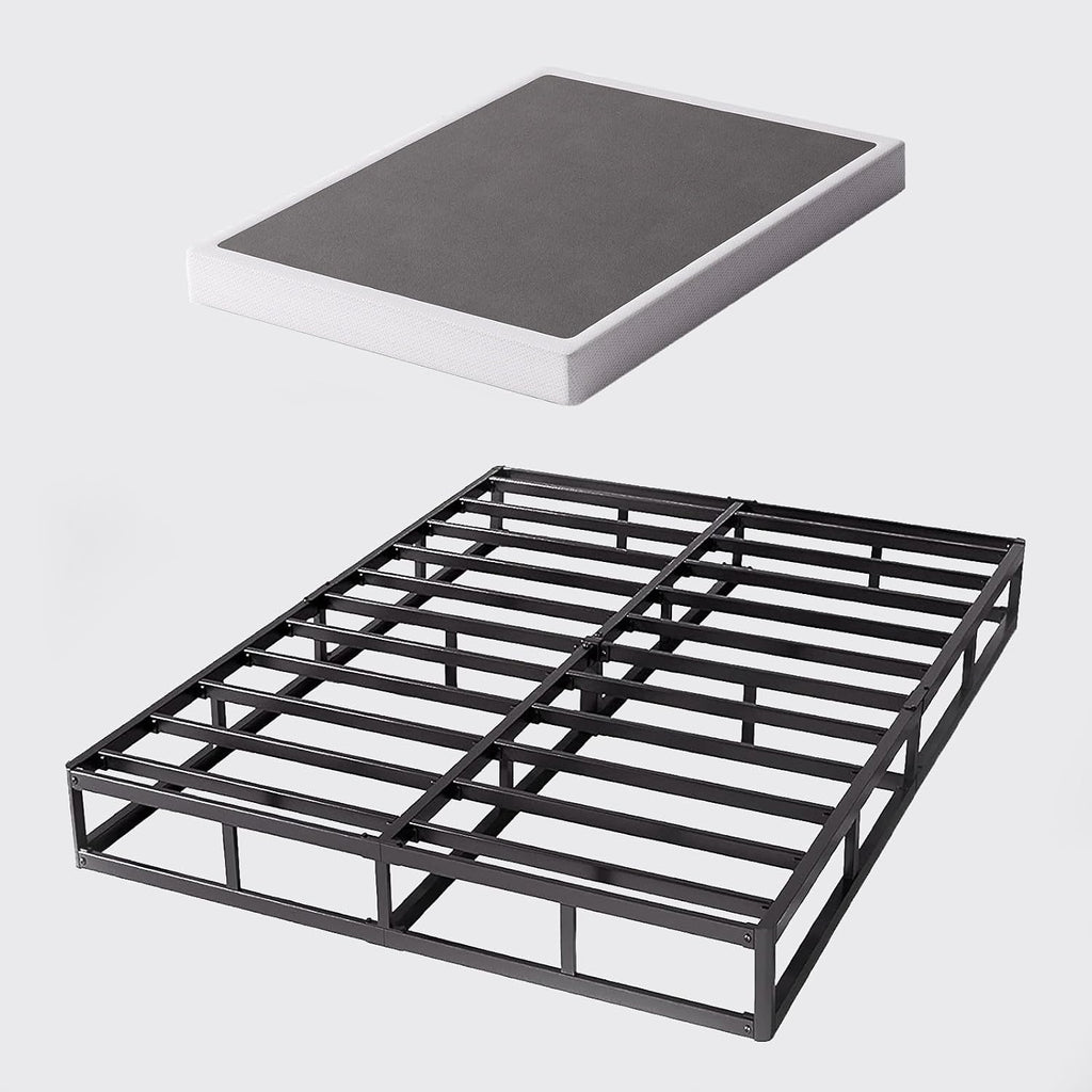 Bedsnus California King Size Box Spring and Cover Set, 9 Inch High Profile Metal BoxSpring, Heavy Duty Structure Mattress Foundation, Noise Free, Non-Slip, Easy Assembly