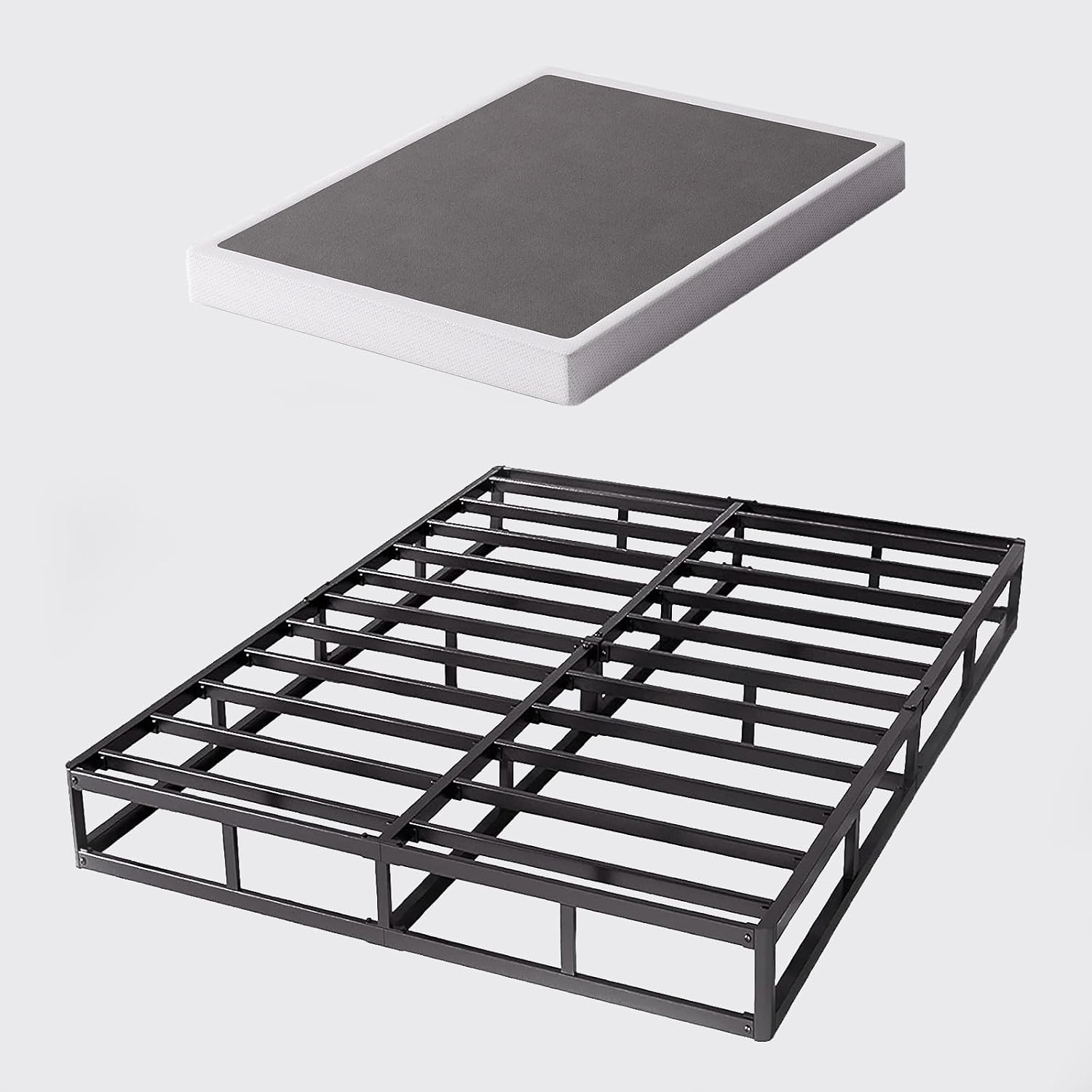 Bedsnus California King Size Box Spring and Cover Set, 9 Inch High Profile Metal BoxSpring, Heavy Duty Structure Mattress Foundation, Noise Free, Non-Slip, Easy Assembly