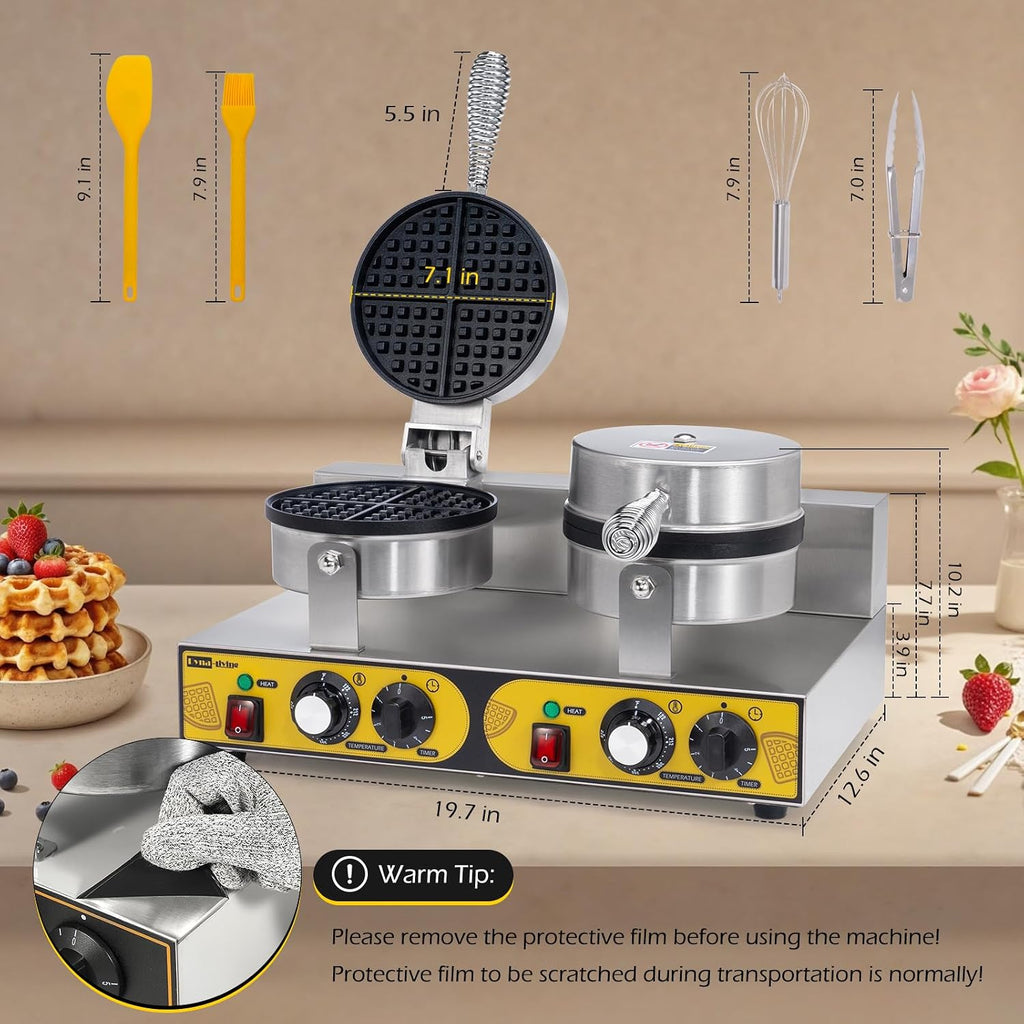 Dyna-Living Double Head Commercial Waffle Maker 2400W & Commercial Electric Griddle 22'' Flat Top Grill Countertop 122°F-572°F Temp Adjustable