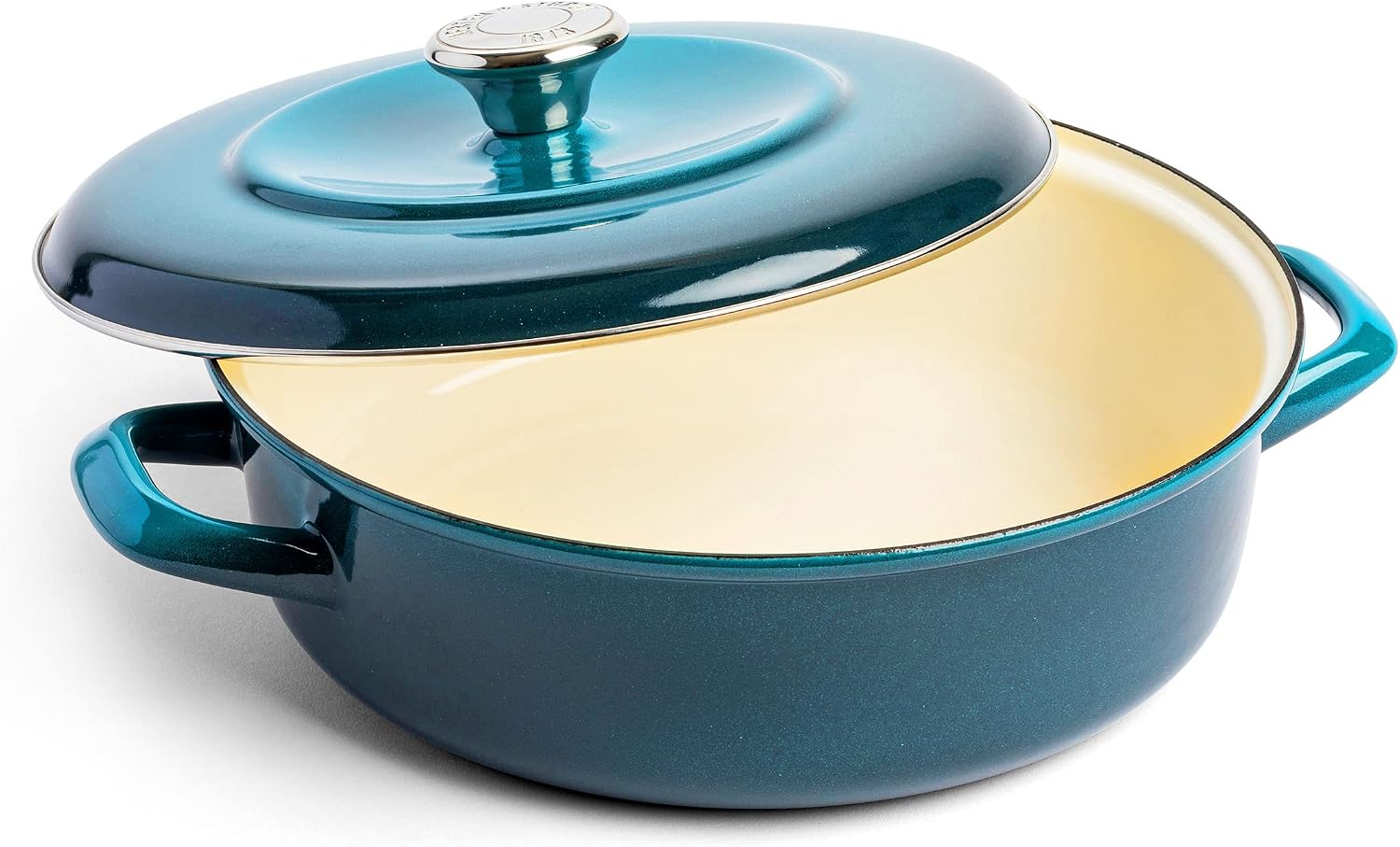 Merten & Storck German Enameled Iron, Round 4QT Casserole Braiser with Lid, Aegean Teal
