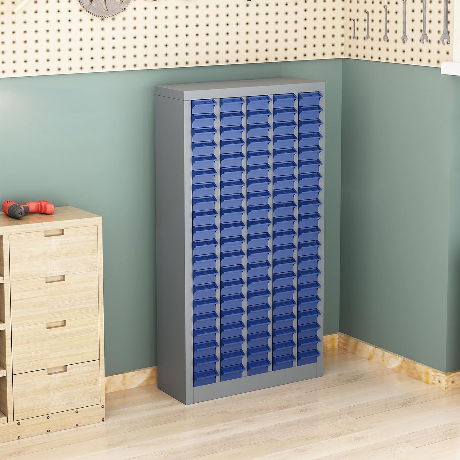 100 Drawer Tool Storage Cabinet with ABS Drawers, Bolt and Nut Organizer Parts Box, Hardware Shelving Unit for Garage and Workshop