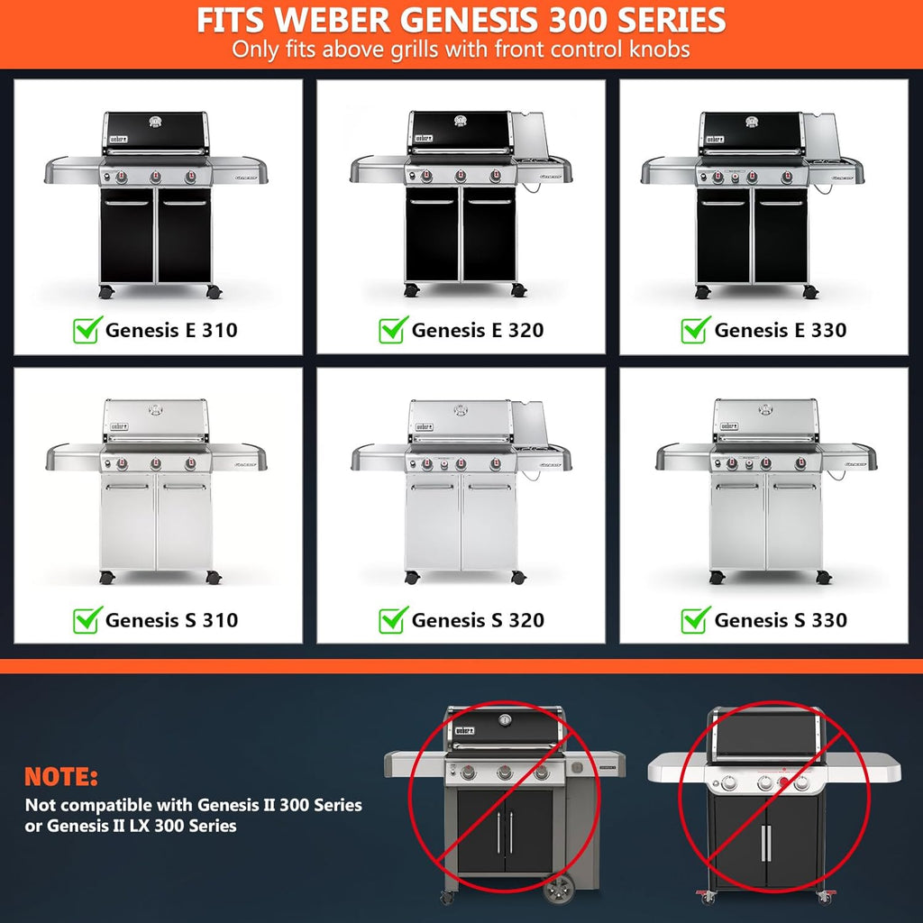 Grill Parts for Weber Genesis 300 Series with Front-Mounted Control, Fits Weber Genesis E310 E320 E330 Series Grill, Grill Grates + Flavorizer Bars+ Heat Deflector + Burner Tube（7528+7620+7622+62752）