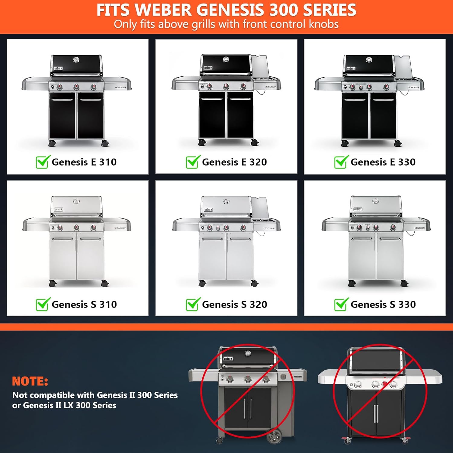 Grill Parts for Weber Genesis 300 Series with Front-Mounted Control, Fits Weber Genesis E310 E320 E330 Series Grill, Grill Grates + Flavorizer Bars+ Heat Deflector + Burner Tube（7528+7620+7622+62752）