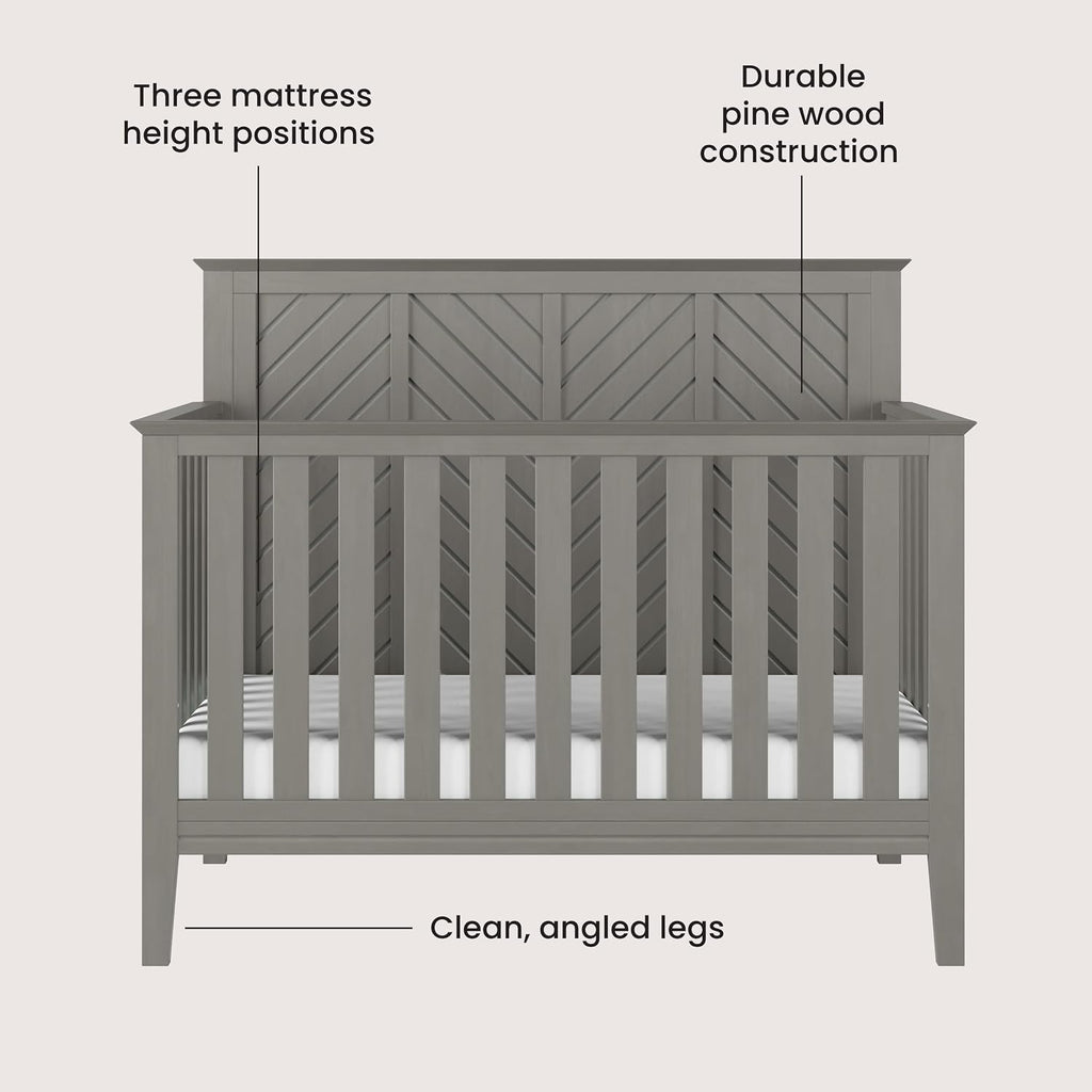 Child Craft Atwood Design 4-in-1 Convertible Baby Crib Nursery Furniture Set, Baby Bed, 3 Drawer Dresser and Chest Drawer, for Babies, Toddlers and Kids Bedroom (3 Piece - Lunar Gray)