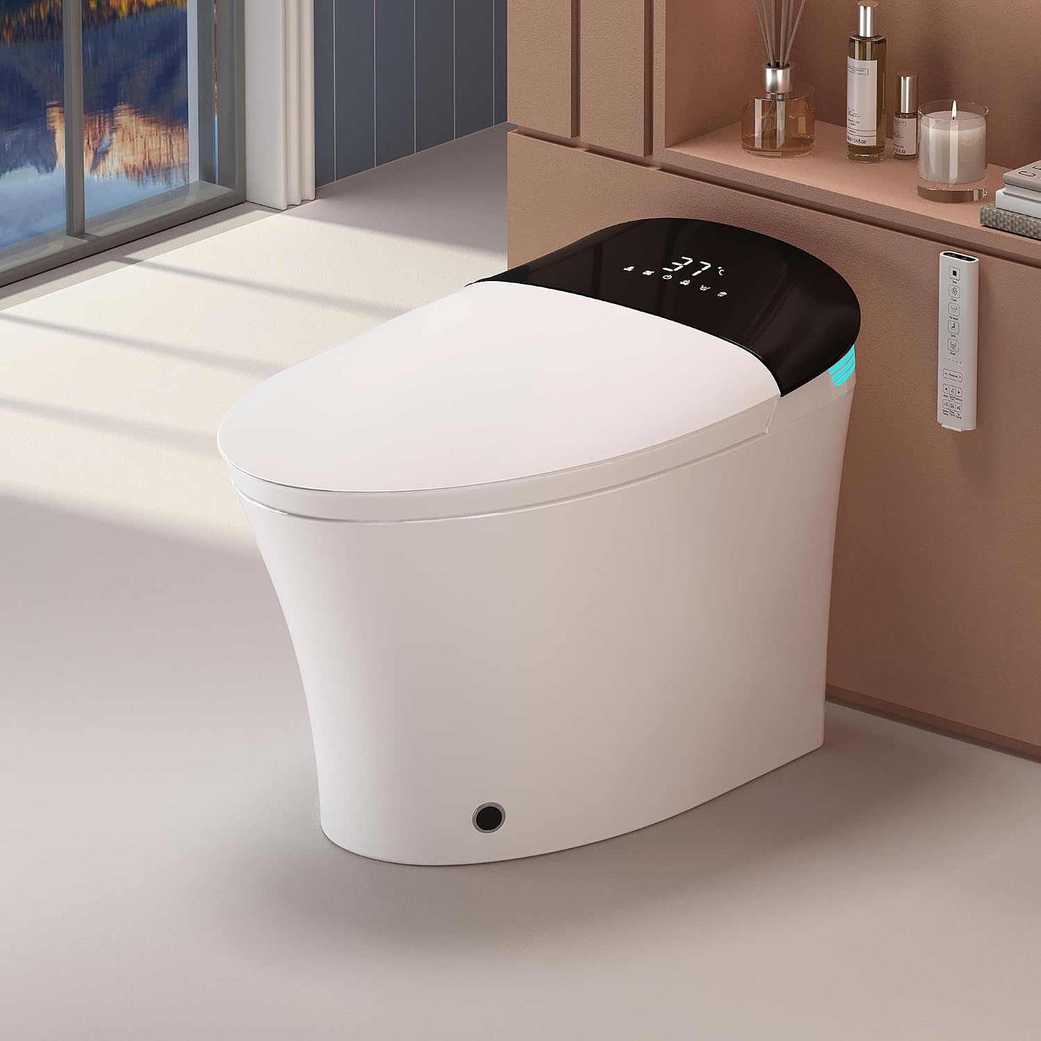 WinZo Smart Toilet With Bidet, ADAOne-Piece Elongated, Auto Open/Close & Flush, Heated Seat, Front & Rear Wash, LED Display, Night Light, 12-inch Rough-in, White, Ceramic (Black)