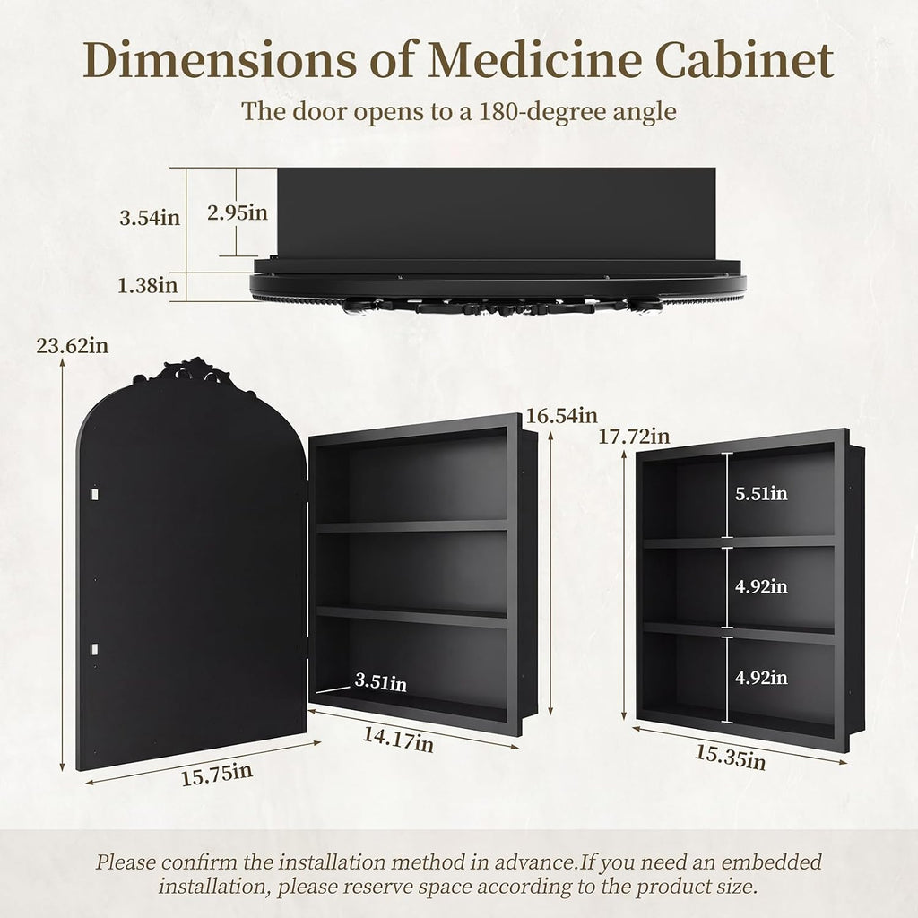 Bathroom Medicine Cabinet with Mirror, Sturdy, Durable & Easy Installation, Vintage Metal Frame (Black Beads, 16'x24')
