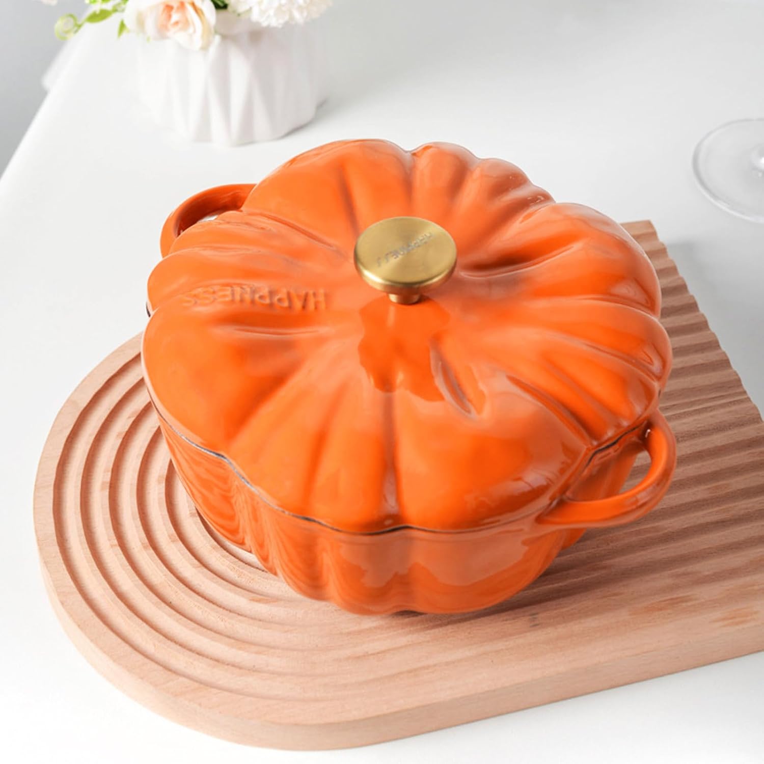 Enameled Cast Iron Dutch Oven with Lid Pumpkin Cocotte,Pumpkin Cast Iron Dutch Oven, Enameled Cast Iron Figural Pumpkin Braiser, Non-Stick Crock-Pot Stock Pot, 3-5 Servings, Halloween Thanksgiving,A