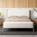 Liana Modern Style Upholstered Platform Bed with Soft Boucle Fabric and Solid Wood Legs - Box Spring Not Required - White Boucle, Queen Size