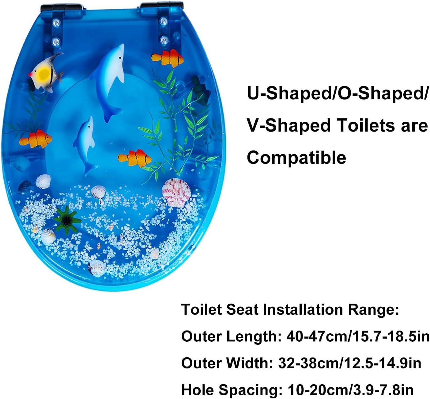 Resin Toilet Seat, Round Seats with Ocean Design, Soft Close and Quick Release Hinges, for Bathroom, Home, and Guest Restroom(Blue1)
