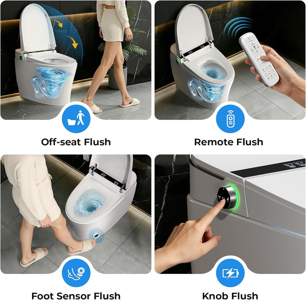 Smart Toilet With Built-in Tank Bidet, Heated Seat & Foot Sensor, Tankless Modern Elongated Electric Toilet with Warm Water Wash, Air Dryer, LED Display & 1.28 GPF