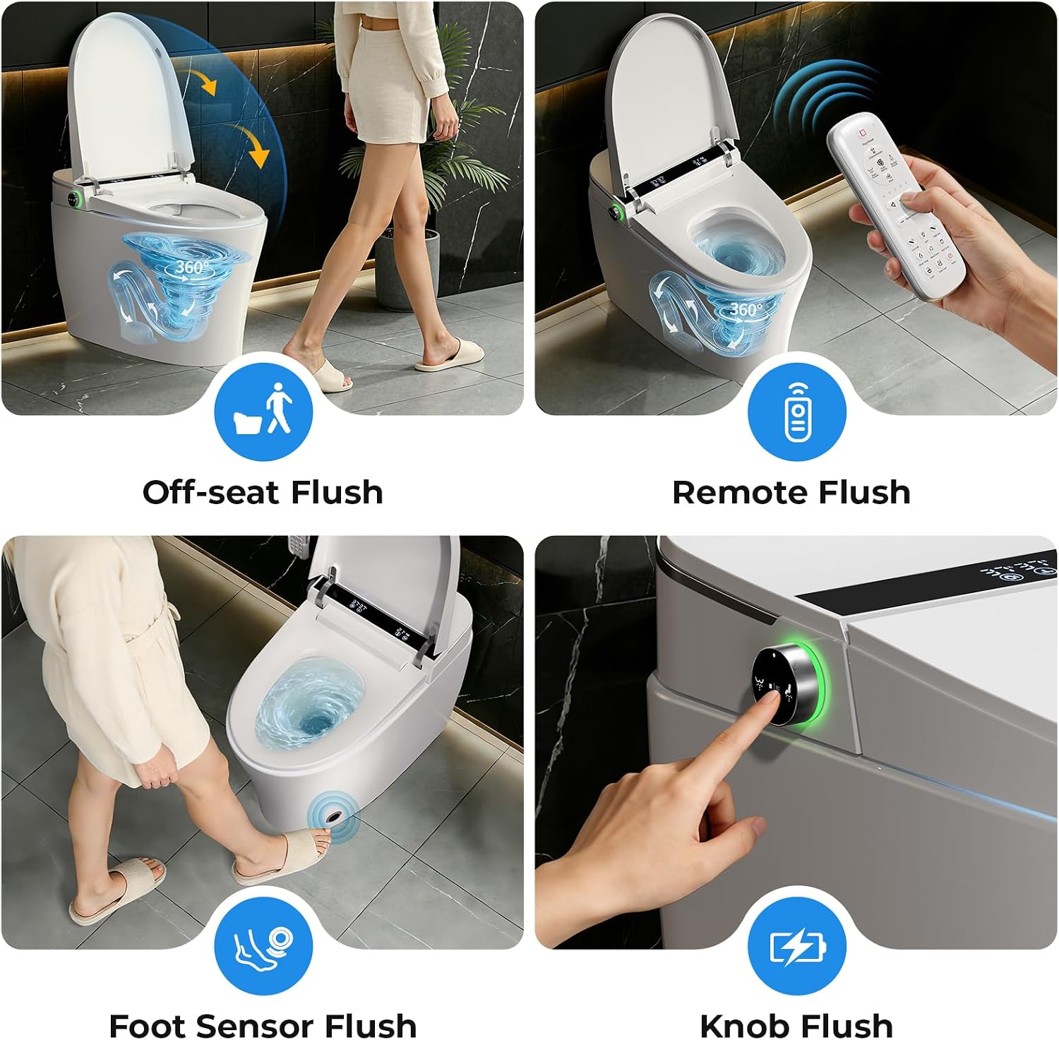 Smart Toilet With Built-in Tank Bidet, Heated Seat & Foot Sensor, Tankless Modern Elongated Electric Toilet with Warm Water Wash, Air Dryer, LED Display & 1.28 GPF