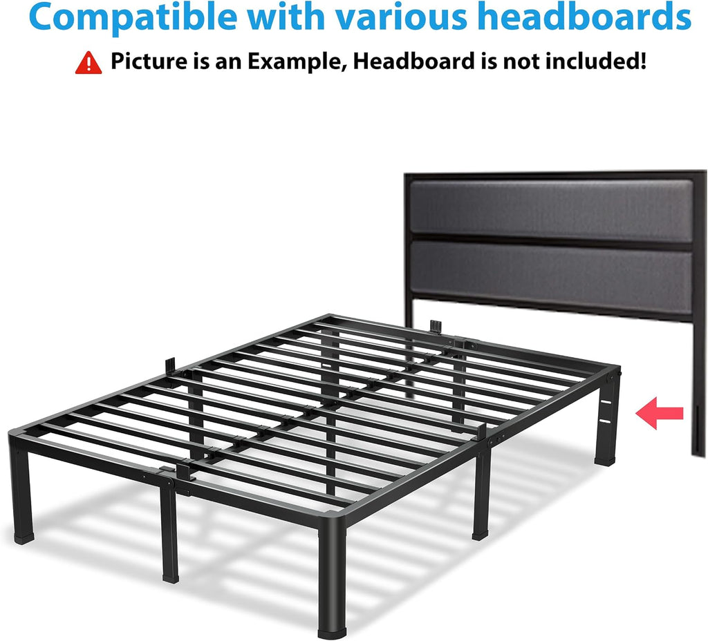 VIPSHOW 14 Inch Full Size Bed Frame, 3500Lbs Heavy Duty Metal Platform with Round Corner Legs Mattress Slide Stopper, Steel Slat Support No Box Spring Needed, Noise Free, Non-Slip, Easy Assembly