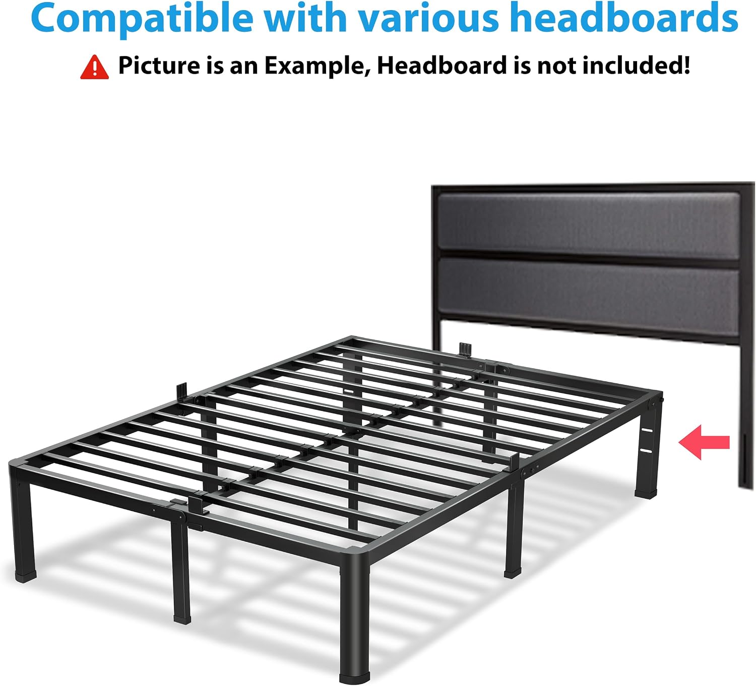 VIPSHOW 14 Inch King Size Bed Frame, 3500Lbs Heavy Duty Metal Platform with Round Corner Legs Mattress Slide Stopper, Steel Slat Support No Box Spring Needed, Noise Free, Non-Slip, Easy Assembly