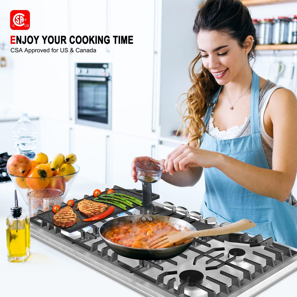 GASLAND 30 Inch Over the Range Microwave Oven + 36 Inch Gas Cooktop, 5 Burner Gas Stovetop with Reversible Cast Iron Grill/Griddle