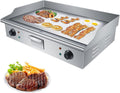 Commercial Electric Countertop Griddle Flat Top Grill Hot Plate BBQ, 4400W Teppanyaki Stainless Steel Grill with Dual Temperature Control 50-300℃ and Oil Leaking HOL