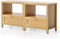 EYYTHUNG Wooden Nightstands Set of 2 with Drawer Modern 24' Wide End Table Night Stand Large Farmhouse Bedside Table with Open Shelf Mid Century Night Stands for Sofa, Natural Oak