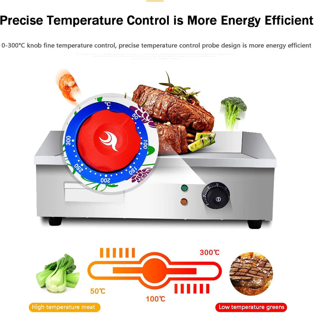 Commercial Electric Griddle, Electric Countertop Flat Top Griddle,Teppanyaki Stainless Steel Grill with Dual Temperature Control for Fry Eggs Pies Hamburgers Bacon-818