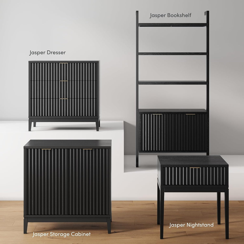 Nathan James Jasper 3 Drawer, Bohemian Fluted, Solid Wood for Nursery, Small Dresser for Bedroom, Black Oak