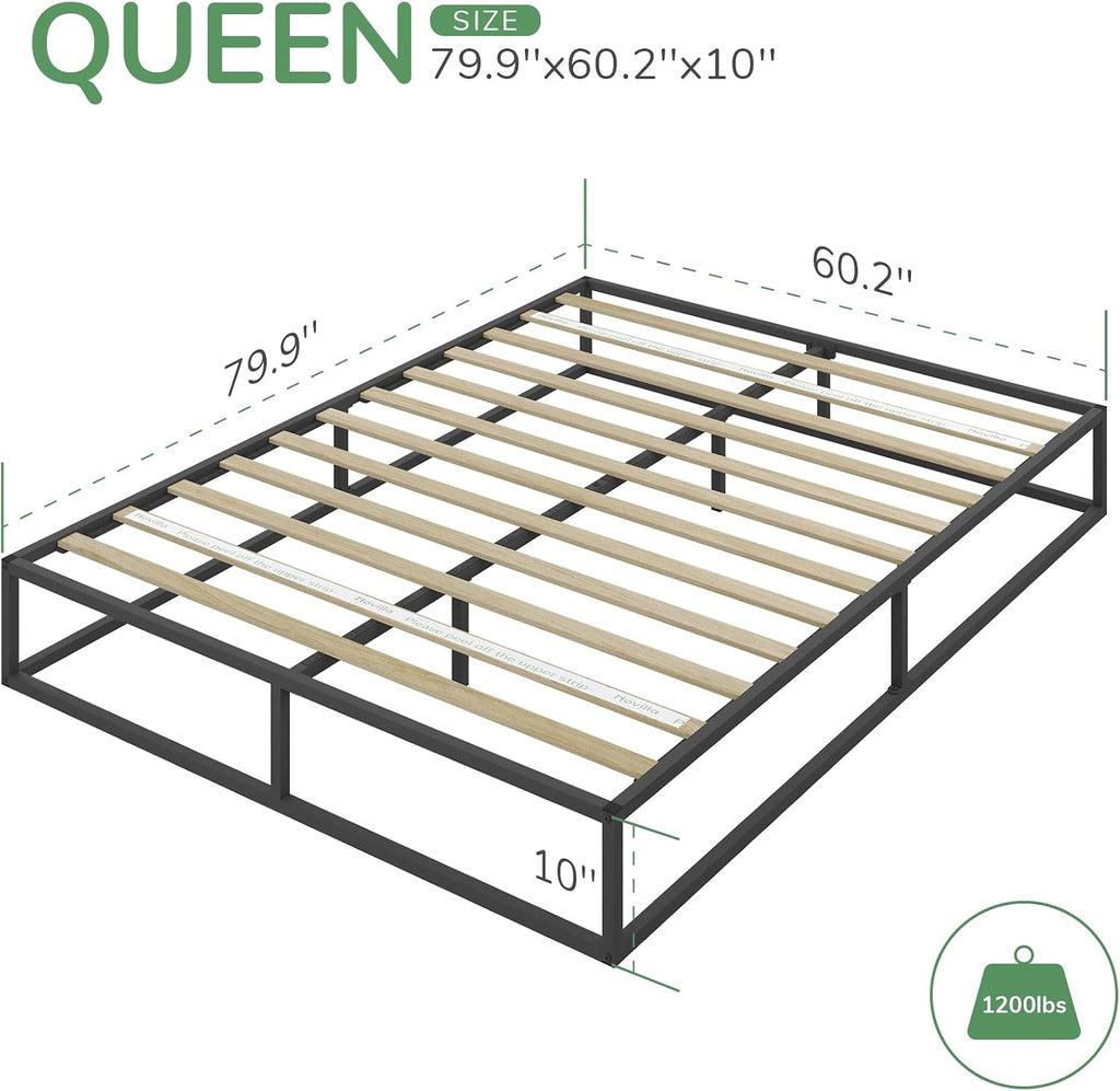 Novilla Metal Platform Bed Frame, Wood Slat Support, No Box Spring Needed, Easy Assembly, Black, Queen