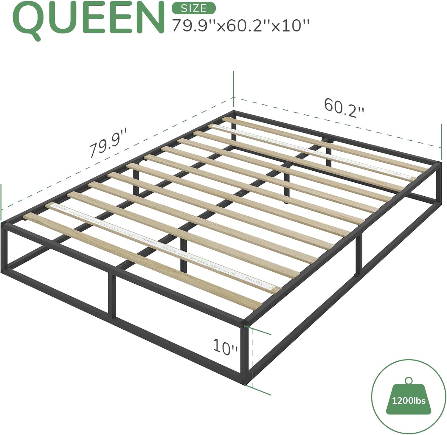 Novilla Metal Platform Bed Frame, Wood Slat Support, No Box Spring Needed, Easy Assembly, Black, Queen