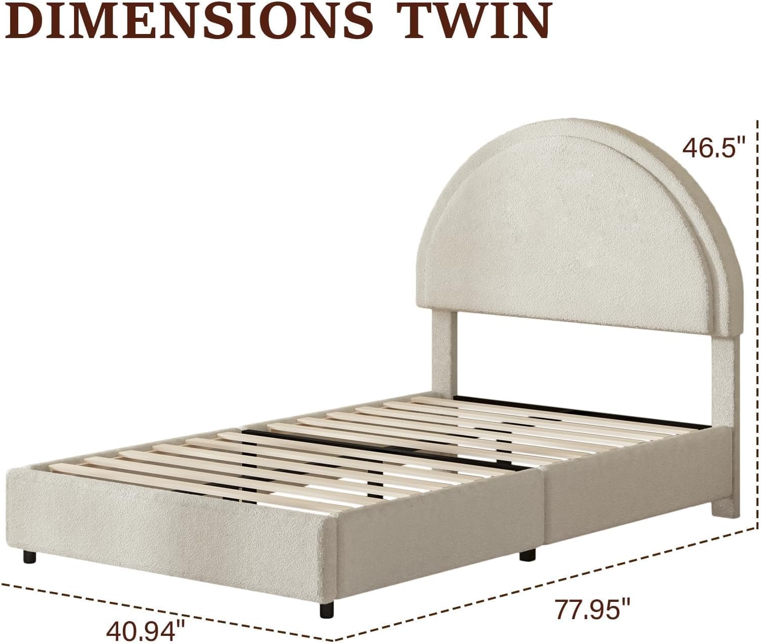 REVOMINCA Twin Size Bed Frame, Boucle Upholstered Platform Bed with Headboard, Cloud Bed Frame with Soft Rounded Corners, No Box Spring Required, Easy Assembly, White