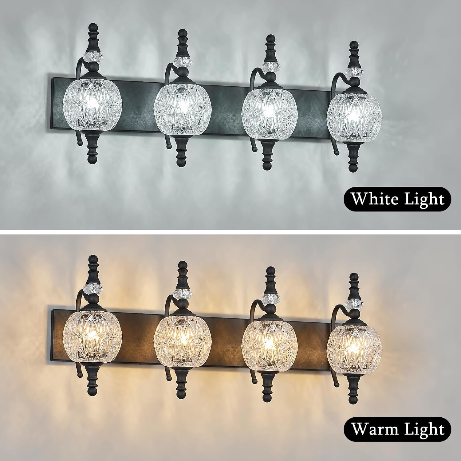 Modern Crystal Bathroom Vanity Lights Fixtures Over Mirror Black Vintage 4-Lights 28 Inch Bathroom Light Fixtures Glass Crystal Vanity Lights