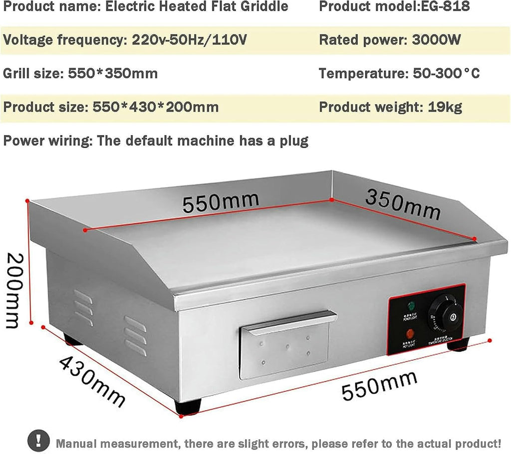 Commercial Electric Griddle Stainless Steel Full Flat Hotplate BBQ Hotplate, Large Griddle Hot Cooking Plate with Temperature Control, Efficient Nonstick Electric Griddle for Home Barbecue