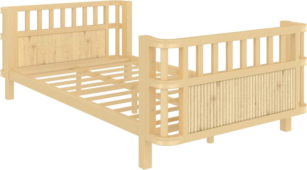 Harper & Bright Designs Twin Size Daybed with Guardrails, Kids Platform Bed with Detachable Safety Rails and Rounded Corners, Modern Iron Low Profile Platform Bed for Kids, Girls and Boys, Natural