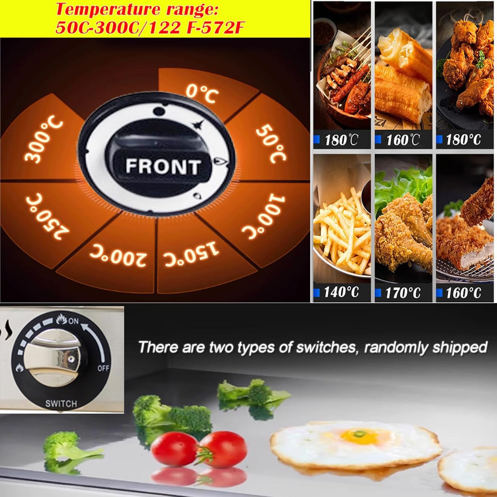 INTBUYING 2 Burners Commercial Flat Top Grill Gas Griddle with Low Pressure Valve 2800Pa Non-Stick Plate Flat Adjustable Temperature for Home Party Camping
