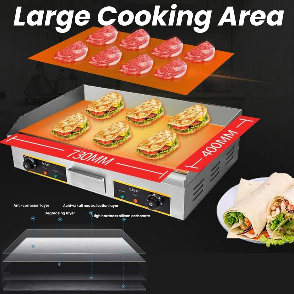 Commercial Electric Griddle 29', 4400W Stainless Steel Countertop Griddle Nonstick Flat Top Grill Indoor with 122℉-572℉Dual Temperature Control for Restaurant Kitchen