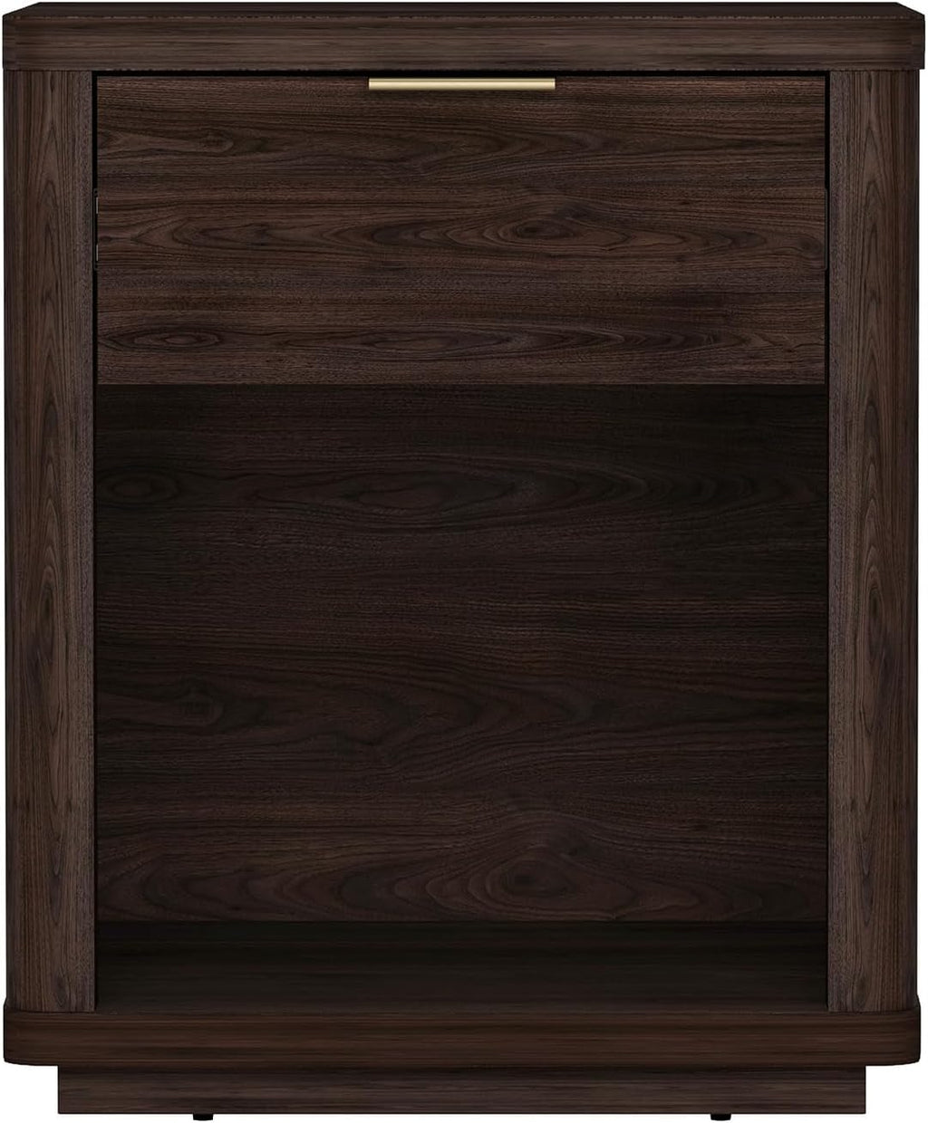 Manhattan Comfort Evelyn Nightstand with Drawer and Open Shelf, Modern Minimalist Side End Table with Raised Base, Easy Assembly Small Accent Table for Bedroom, Dorms & Living Room in Brown