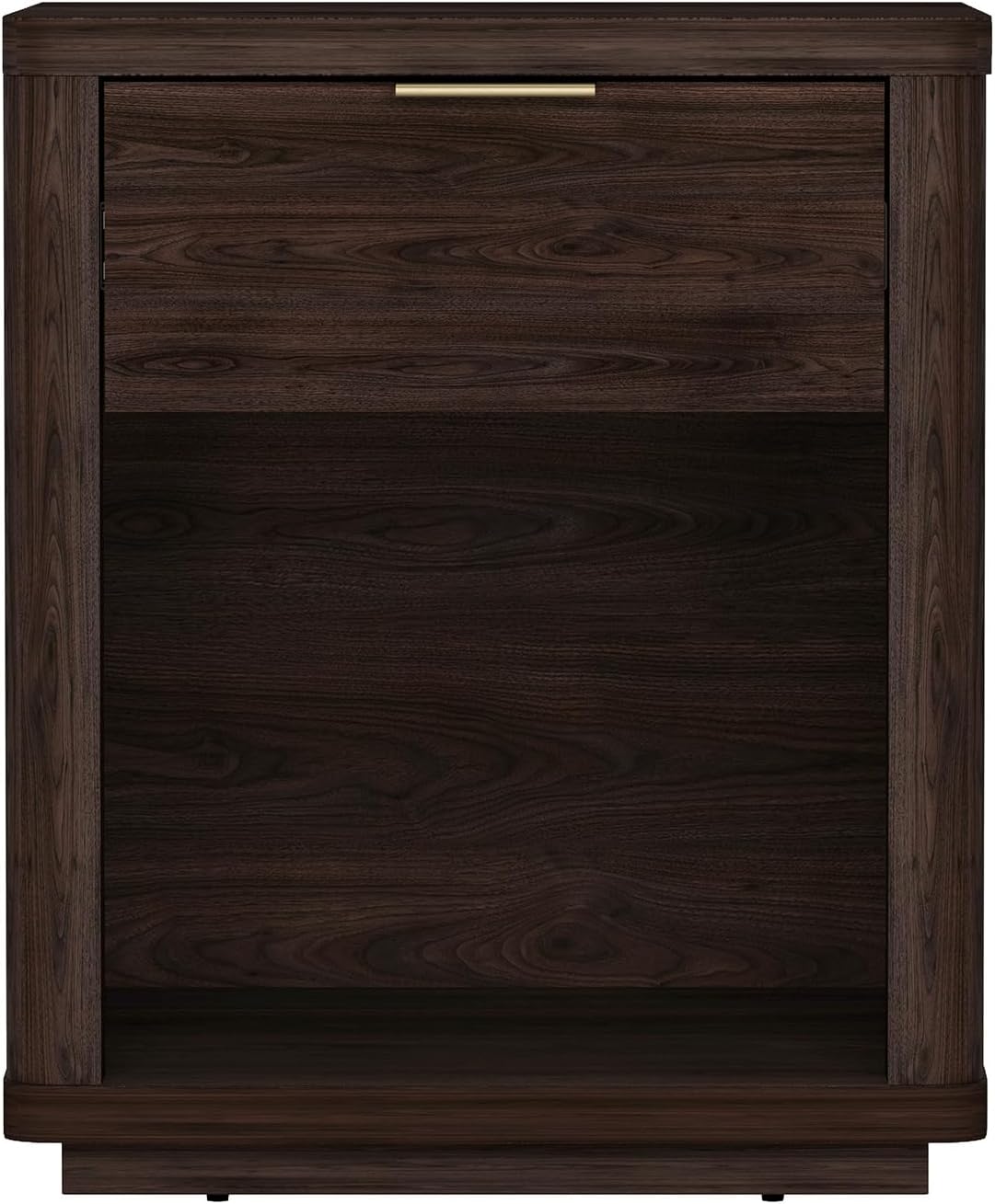Manhattan Comfort Evelyn Nightstand with Drawer and Open Shelf, Modern Minimalist Side End Table with Raised Base, Easy Assembly Small Accent Table for Bedroom, Dorms & Living Room in Brown