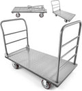 VEVOR 2 in 1Platform Truck, 2650 LBS Heavy Duty Flatbed Cart Dolly with Detachable Rear Guardrail and Swivel Wheels, Foldable Hand Push Truck Cart for Groceries, Garage, Warehouse (48'×24')