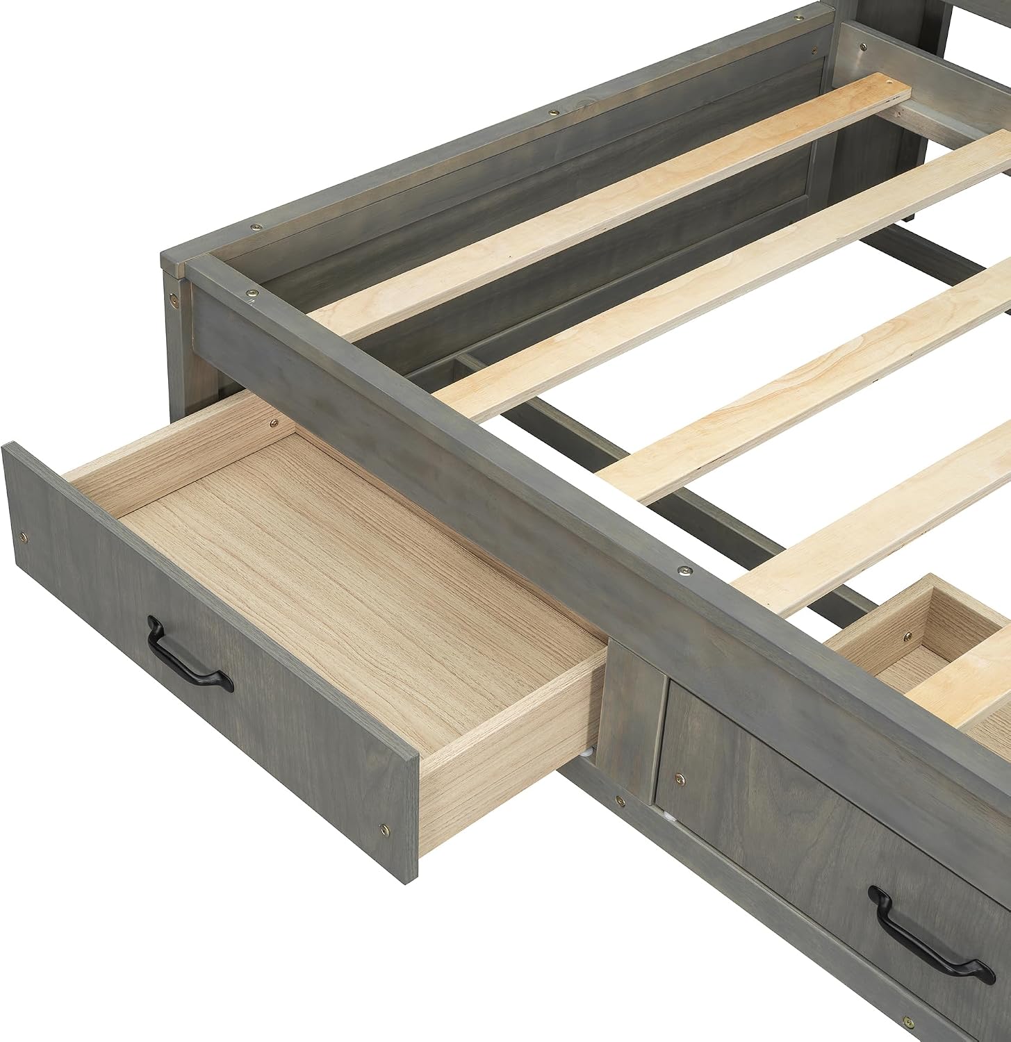 Wooden Daybed with 3 Storage Drawers, Upper Soft Board, Shelf, and a Set of Sockets and USB Ports, Twin Size, Gray