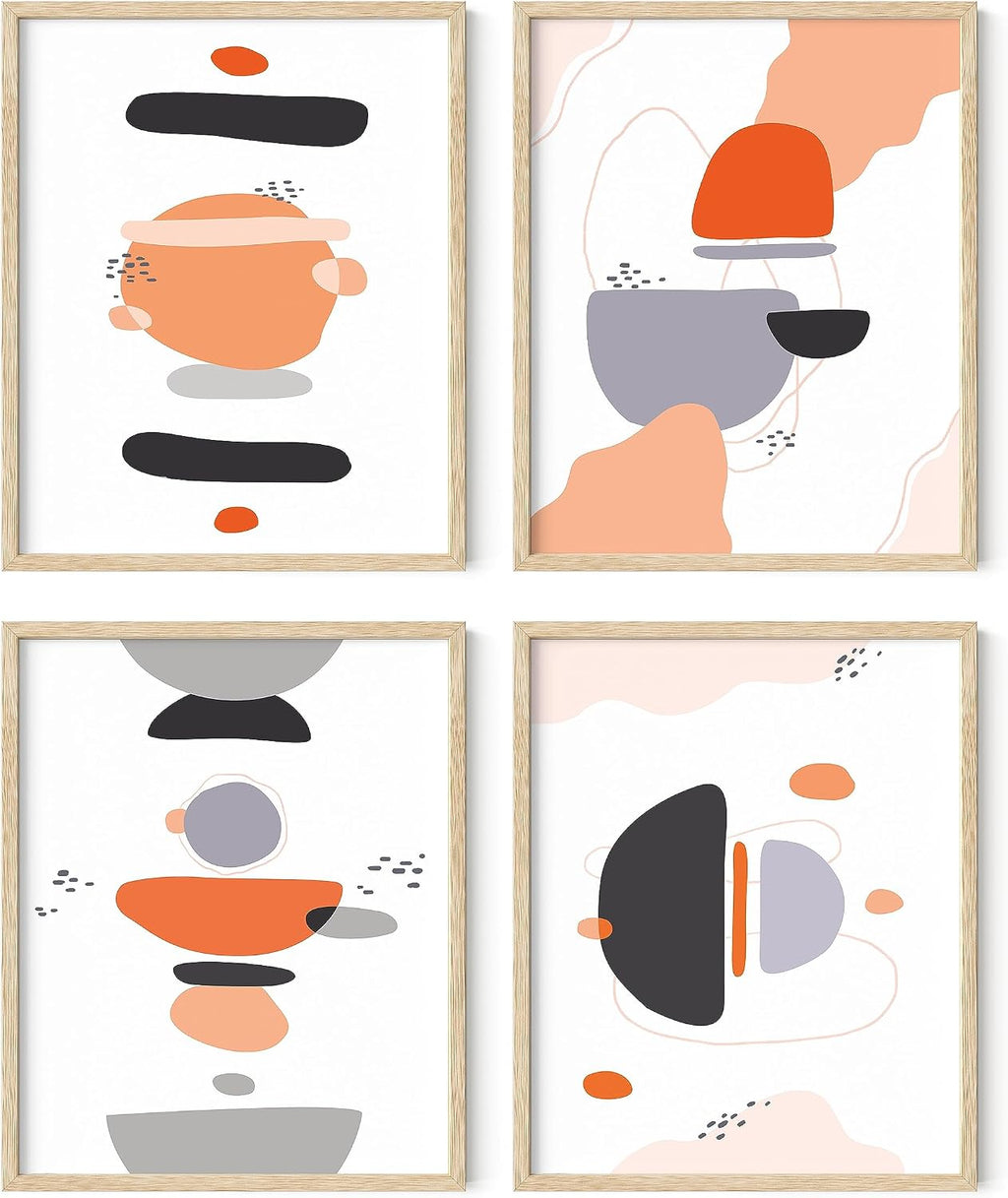 HAUS AND HUES Minimal Abstract Art Set of 4 – Modern Geometric Prints, Aesthetic Abstract Wall Decor, Minimalist Art Posters for Any Room (Beige Frame, 16x20)