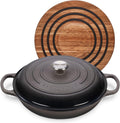 Le Creuset 3 1/2 qt. Signature Cast Iron Braiser Bundle with Magnetic Wooden Trivet - Oyster