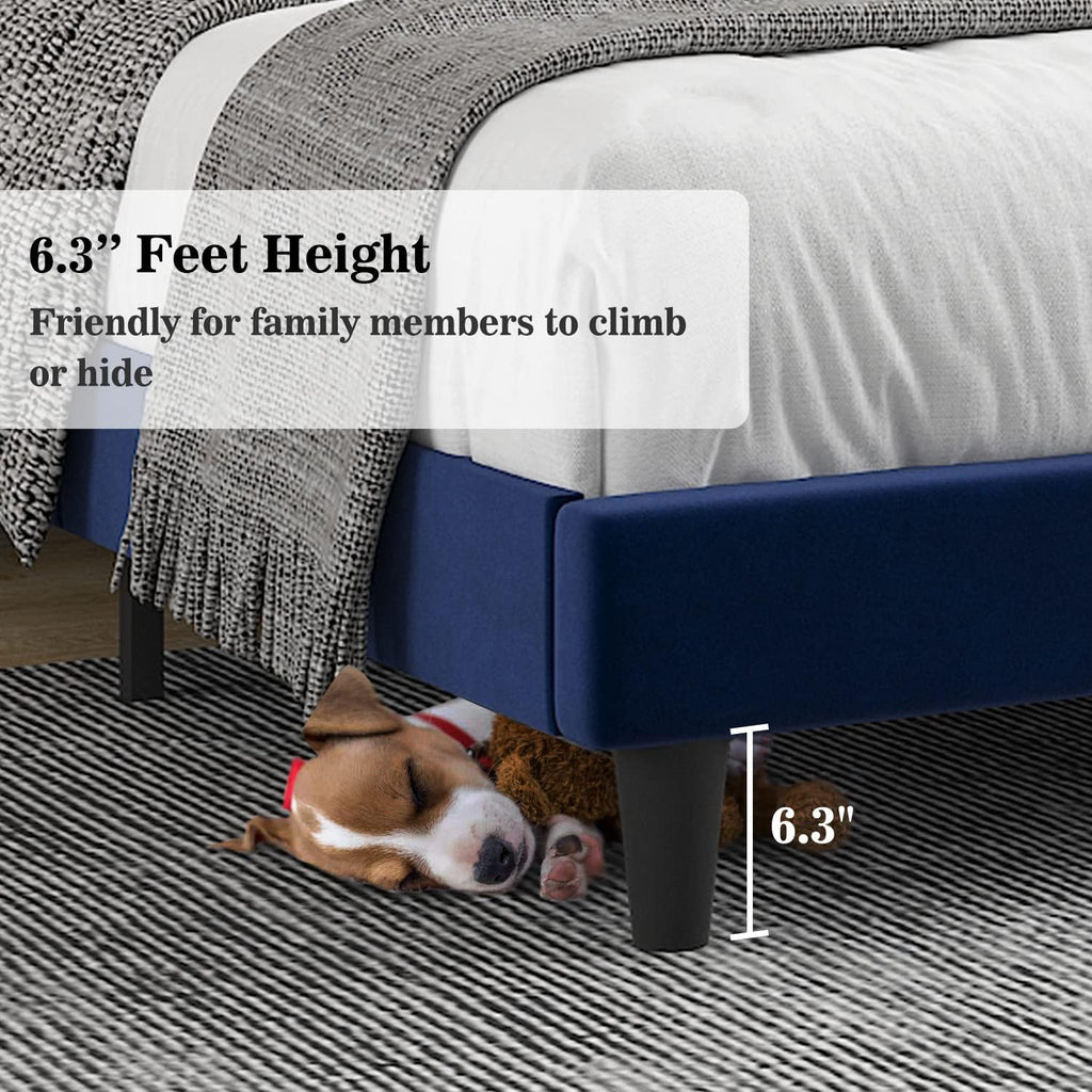 Allewie Full Platform Bed Frame/Velvet Upholstered Bed Frame with Vertical Channel Tufted Headboard/Strong Wooden Slats/Mattress Foundation/Box Spring Optional/Easy Assembly/Navy Blue