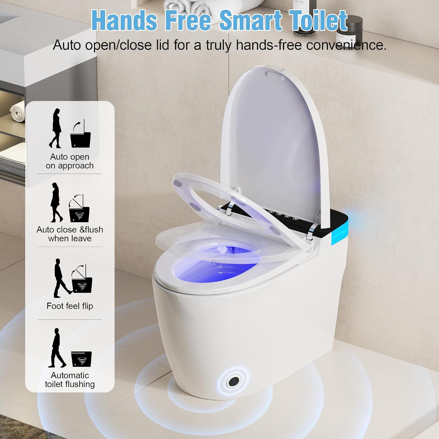 Luxury Smart Toilet, Elongated One Piece Toilet with Heated Seat, Dryer, Auto-Lift Lid, Soft Close, Night Light, Electric Tankless Bidet Toilets for Bathroom with Siphon Dual Flush 0.8/1.2 GPF