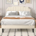 VECELO Upholstered Platform Full Bed Frame with Tufted Adjustable Headboard/Mattress Foundation/Wood Slat Support,Easy Assembly,Beige