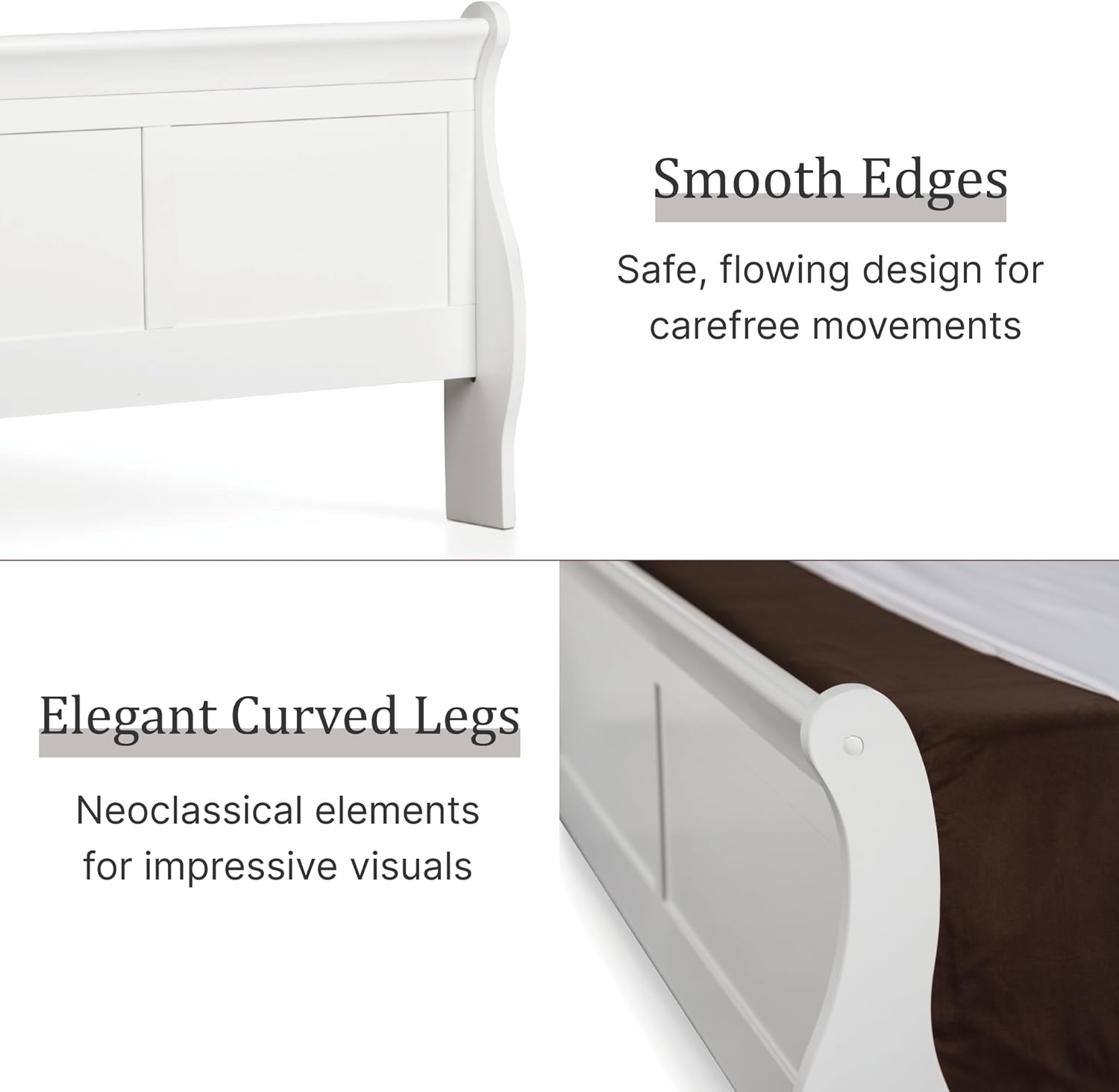 Furniture of America Louis Phillipe Traditional Wood Twin Bed Frame with Headboard and Footboard, Elegant Sleigh Design Bedframe for Bedroom, Guest Room, Easy Assembly, Box Spring Required, White