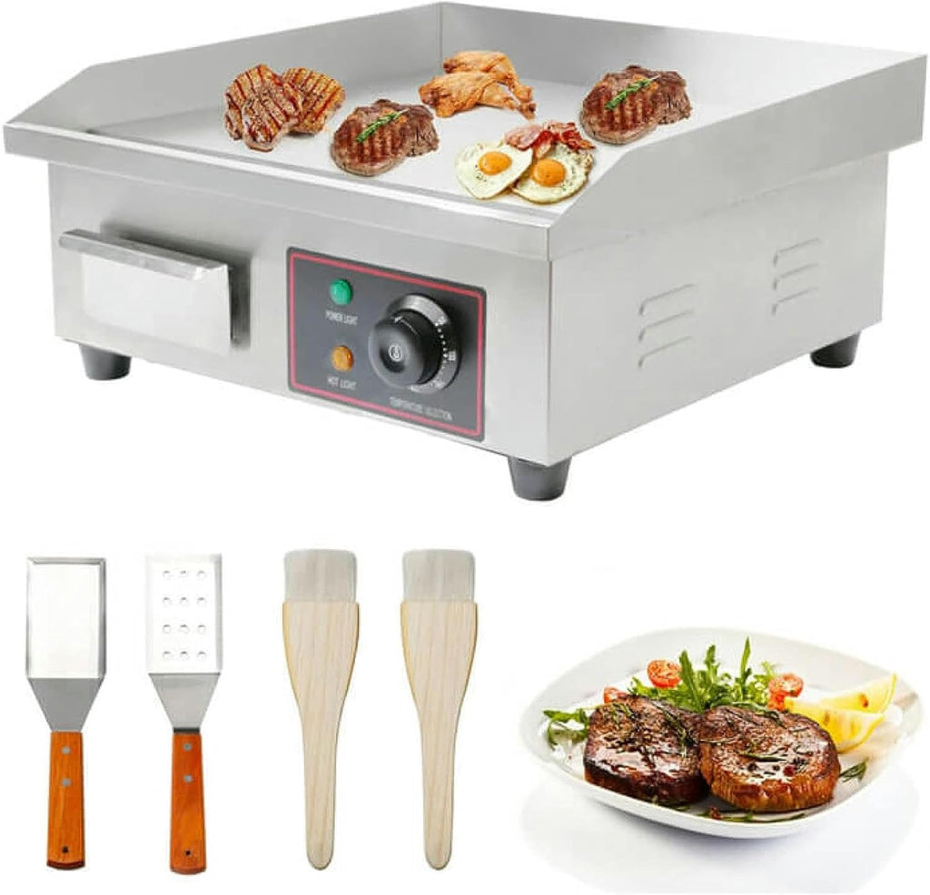Commercial Electric Flat Top Countertop Griddle/ 1500W Stainless Steel Teppanyaki Grill/Non-Stick Bakeware, Adjustable Temperature from 122°F-572°F
