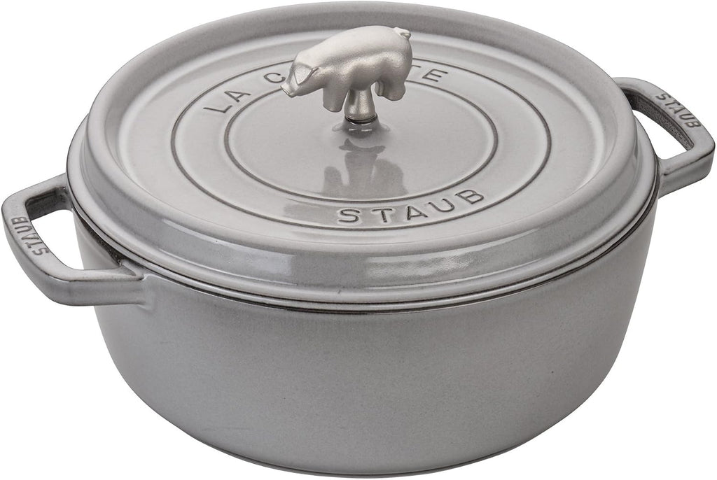 Staub Cast Iron 6-qt Cochon Shallow Wide Round Cocotte - Graphite Grey
